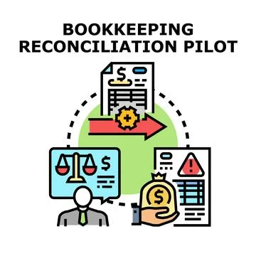 Bookkeeping reconciliation process for financial accuracy and audit Stock Illustration