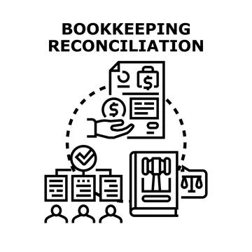 Bookkeeping reconciliation process with financial and legal compliance Stock Illustration