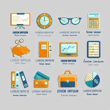 Bookkeeping vector flat icons Stock Illustration