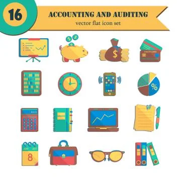 Bookkeeping vector flat icons Stock Illustration