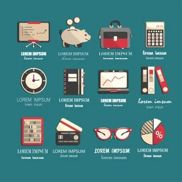 Bookkeeping vector flat icons Stock Illustration