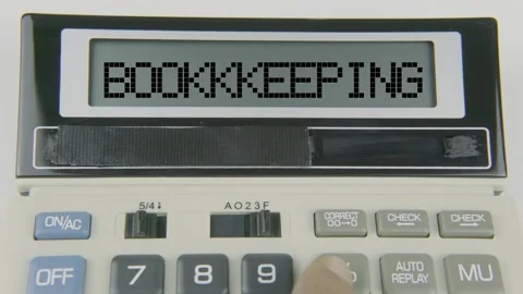 Bookkkeeping Text or Words and Hand Typing  Concept Calculator Stock Footage 307018942