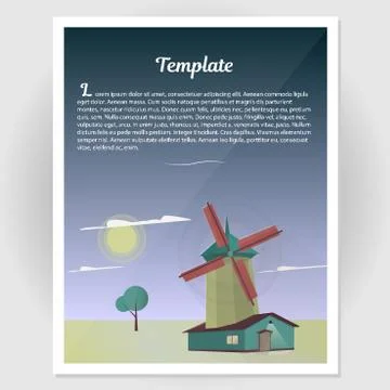 Booklet, flyer with a windmill vector illustration Stock Illustration