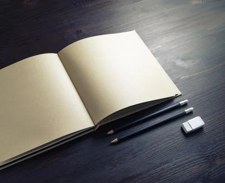 Booklet, pencils, eraser Stock Photos