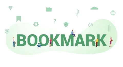 Bookmark browser concept with big word or text and team people with modern fl Stock Illustration