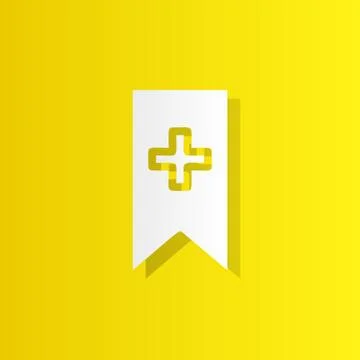 Bookmark flag with plus white icon with shadow Stock Illustration