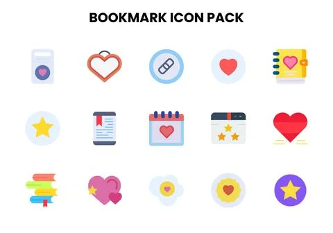 Bookmark Flat Set Icons Pack Stock Illustration