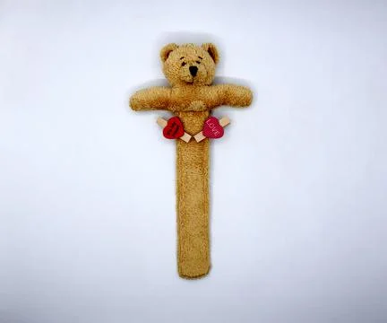Bookmark in the form of a bear with hearts Stock Photos