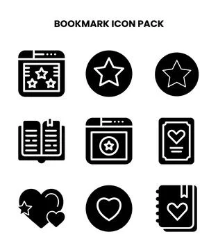 Bookmark Glyph Vector Icons Pack Stock Illustration