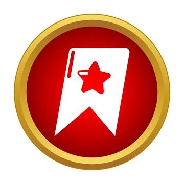 Bookmark icon with star on red circle button Stock Illustration