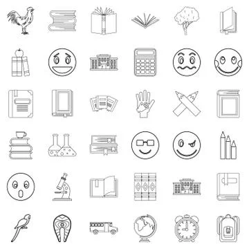Bookmark icons set, outline style Stock Illustration