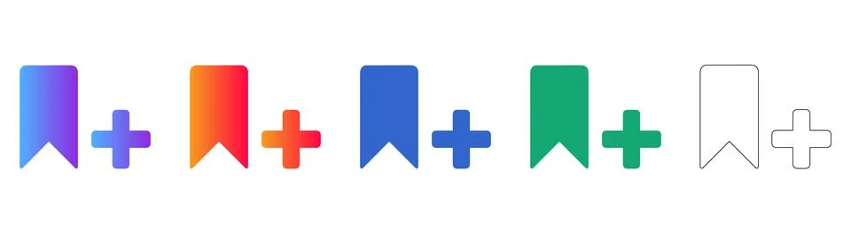 Bookmark Plus Icons in Gradient and Outline Styles Illustrazione stock