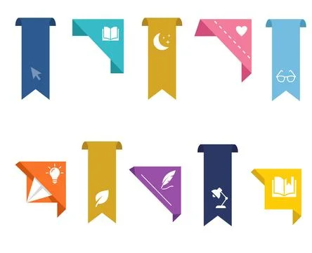 Bookmark ribbon template set with folded page marker designs Stock Illustration