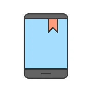 Bookmark on tablet or smartphone device screen icon, editable stroke outline  Illustrazione stock
