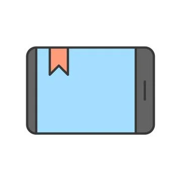 Bookmark on tablet or smartphone device screen icon, editable stroke outline  Illustrazione stock