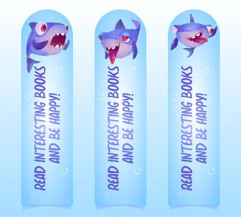 Bookmarks with funny shark character Stock Illustration