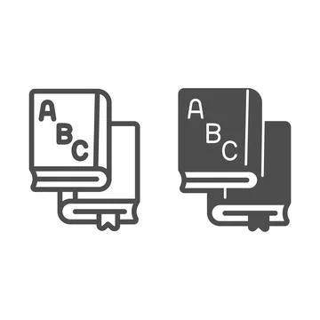Books with alphabet line and solid icon, children book day concept, alphabet Ilustração Stock