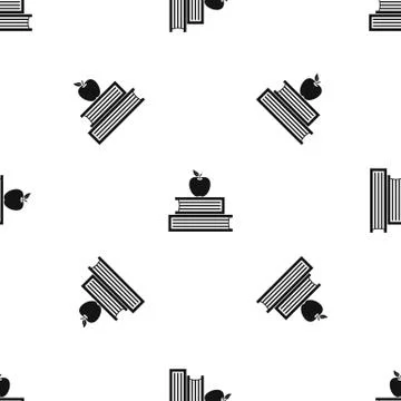 Books and apple pattern seamless black Stock Illustration