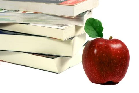 Books and apple Stock Photos