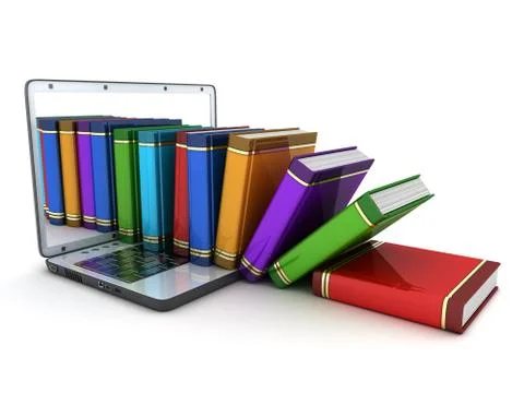 Books and computer on white background (done in 3d) Stock Illustration