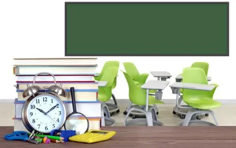 Books and empty classroom Stock Photos