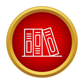 Books and folders arranging data on a red circular icon Stockillustratie