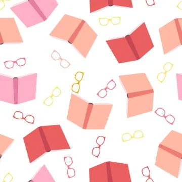 Books and glasses seamless pattern Stock Illustration