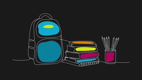 Books and school backpack line art Stock Footage 308404701