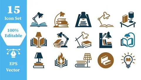 Books and study desk accessories icon set with education knowledge learning Ilustração Stock