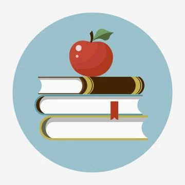 Books with apple flat icon Stock Illustration