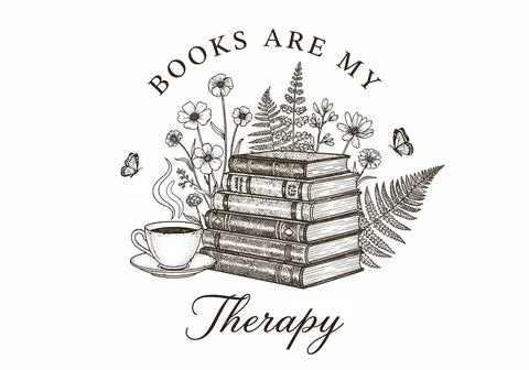 Books are My Therapy: Stack of Books, Coffee Cup, Flowers and Butterflies I.. Stock Illustration