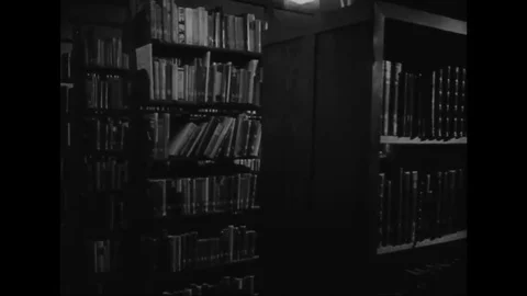 Books arranged in the shelves in library Stock Footage 83656594