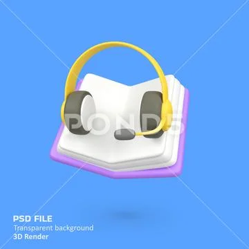 Books with audio music headset isolated 3d render icon illustration PSD Template