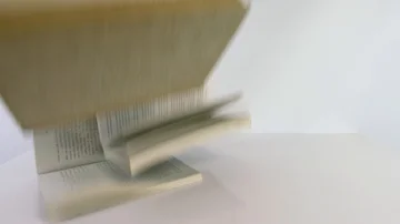 Books being dropped on a white background Stockbeeldmateriaal 85363535