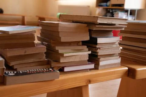 Books on a bench inside bunch Stock Photos