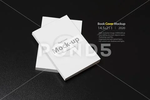 Books with blank cover on dark glossy table mock-up series PSD Template