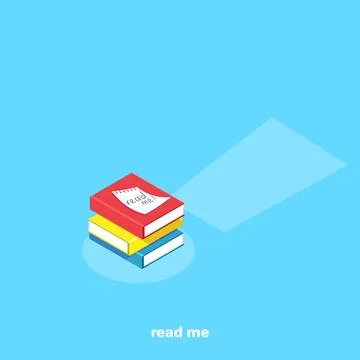 Books on a blue background and a note, isometric image Stock Illustration