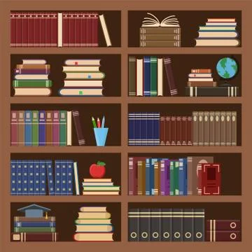 Books in bookcase seamless pattern. School book, science literature textbook, Stock Illustration