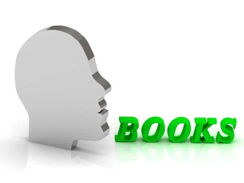 BOOKS - bright color letters and silver head mind on a white background Stock Illustration