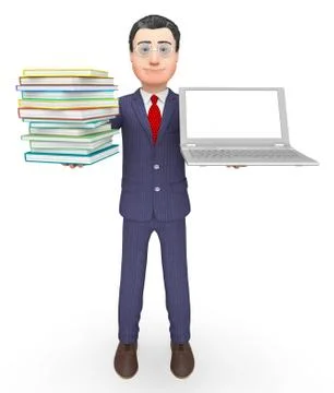 Books Businessman Shows Stack Knowledge And Internet 3d Rendering 스톡 일러스트