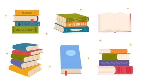 Books collection. Set of vector illustrations of colorful book stacks Illustrazione stock