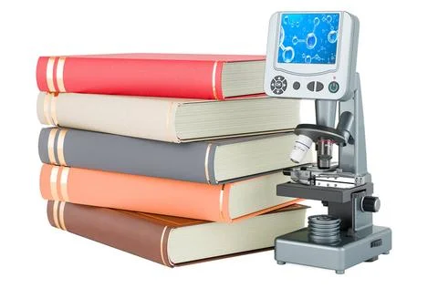Books with digital microscope, 3D rendering Books with digital microscope,... Stock Photos
