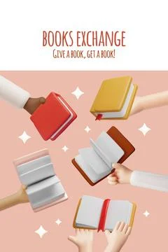 Books exchange 3D vector poster design, give a book get a book, literature in 스톡 일러스트