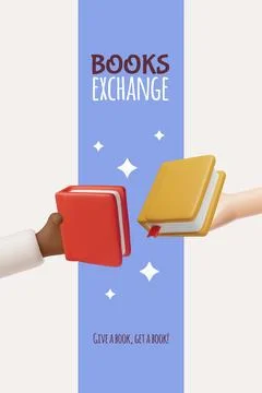 Books exchange 3D vector poster, give a book, get a book, literature in hands 스톡 일러스트
