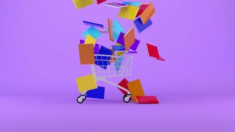 Books falling into the shopping cart, 3d rendering Stock Footage