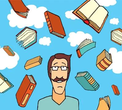 Books falling from the sky / knowledge Stock Illustration