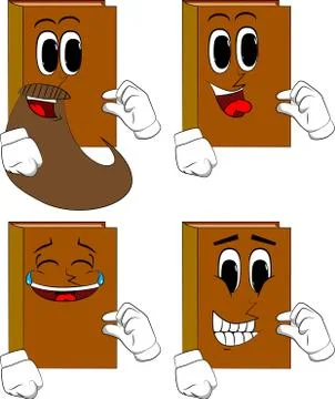 Books gesturing a small amount with hand. Cartoon book collection with happy  Stock Illustration