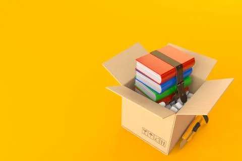 Books inside cardboard box Stock Illustration