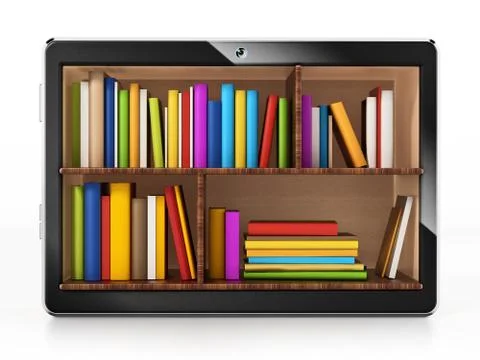 Books inside generic tablet PC. 3D illustration Stock Illustration
