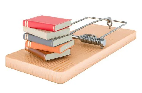 Books inside mousetrap, 3D rendering Stock Illustration